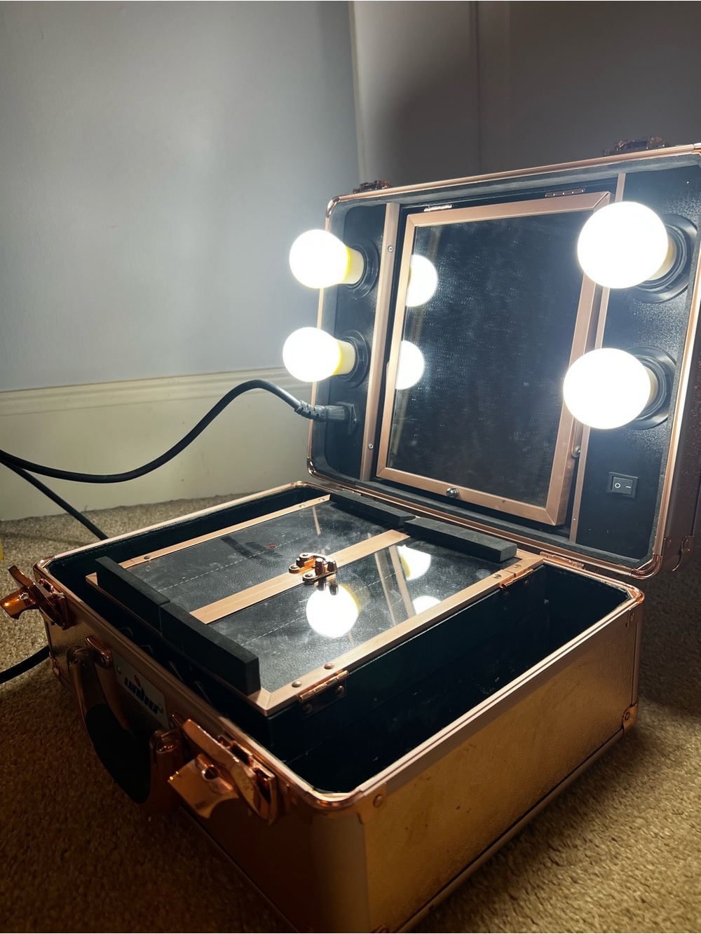 Rose Gold Makeup Travel Case lights up